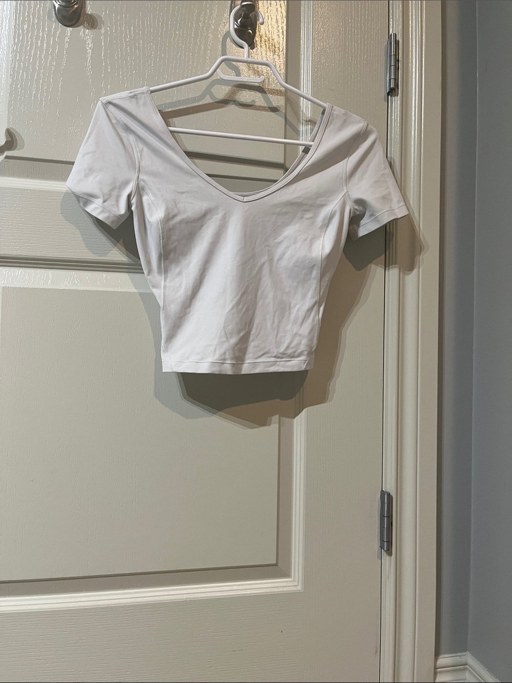 lululemon athletica White V-Neck Short Sleeve Crop Top